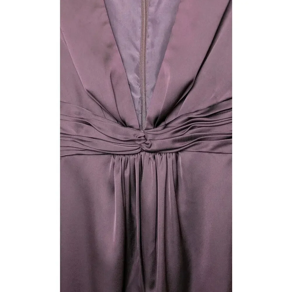 Mac Duggal Plum Purple Puff Sleeve Deep V Twist Jumpsuit Sz 2 - Picture 7 of 10